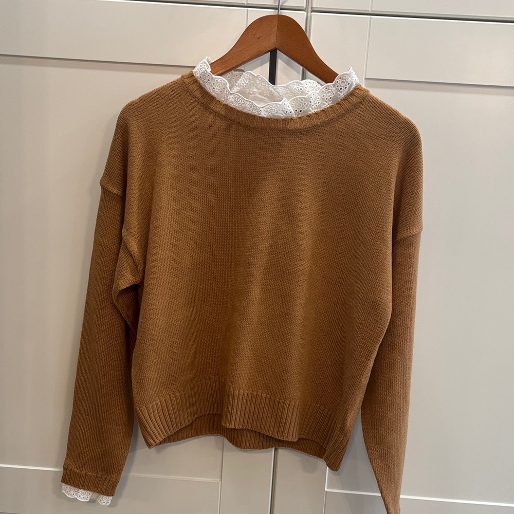 Brave Soul Tan Sweater with Lace Detail